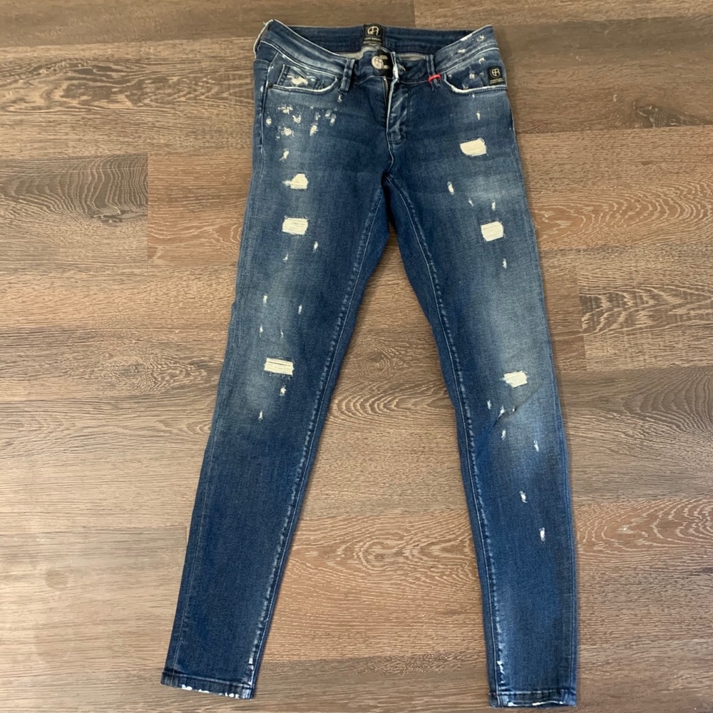 Elias Rumelis distressed dark skinny jeans